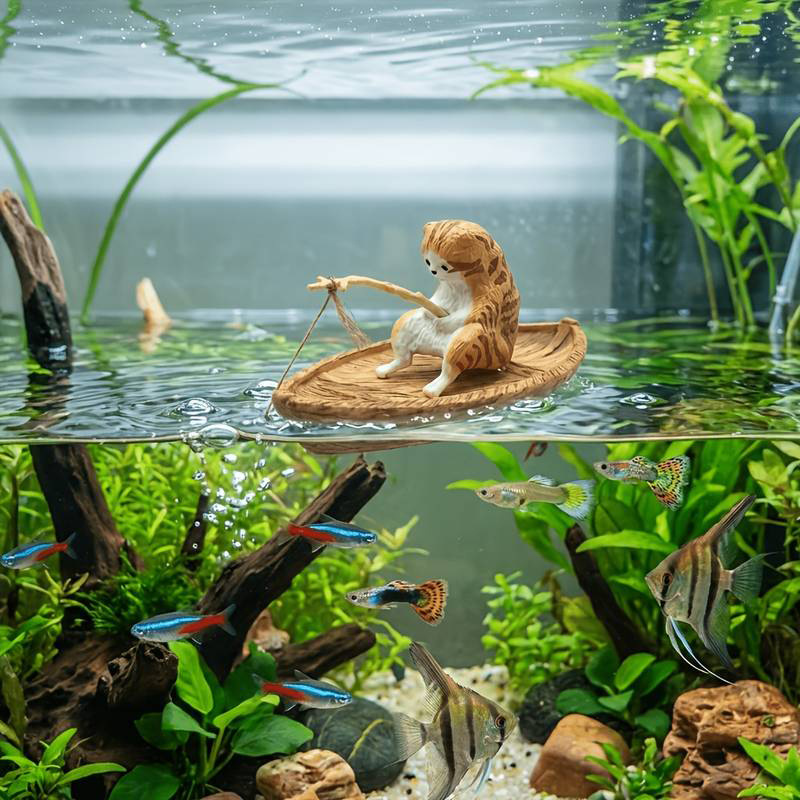 Marine Aquarium Orp - 창의적인 고양이 낚시 보트 수족관 장식품