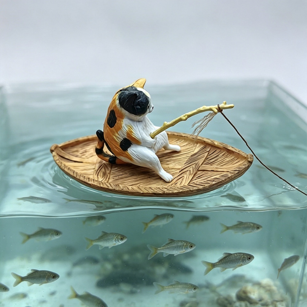 창의적인 고양이 낚시 보트 수족관 장식품 고품질 레진  - Marine Aquarium Orp 리뷰 및 가격