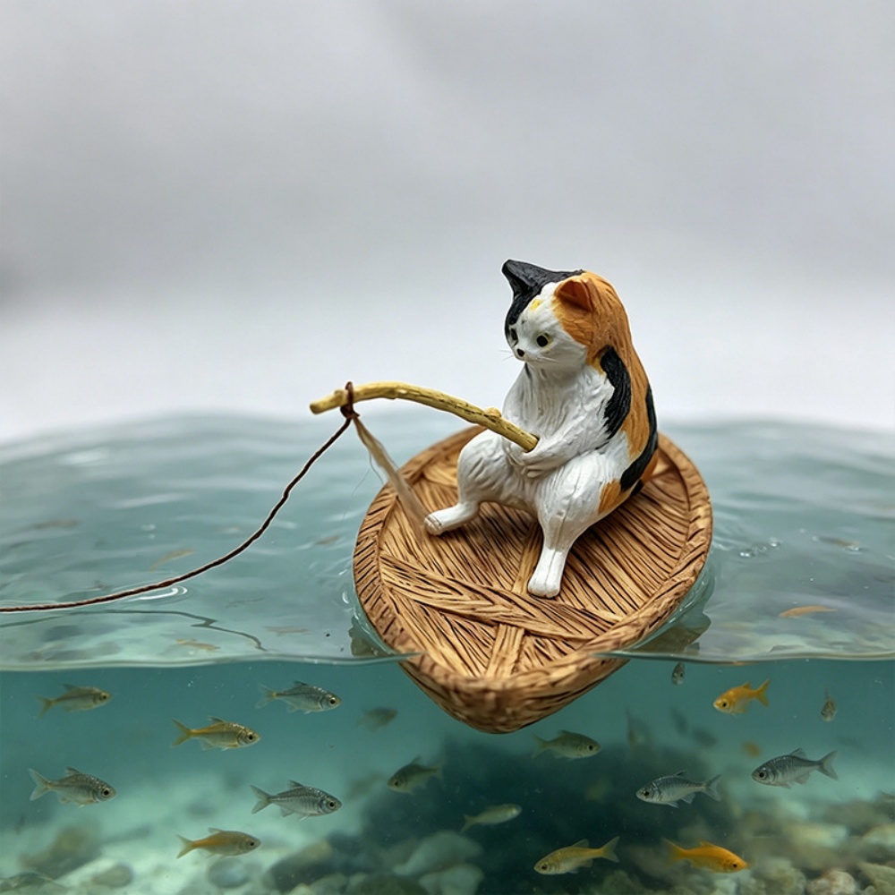 창의적인 고양이 낚시 보트 수족관 장식품 고품질 레진  - Marine Aquarium Orp 리뷰 및 가격